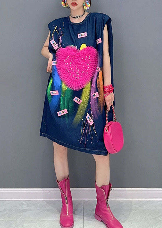 Unique loose Blue “Love” Print Madi Dress Summer