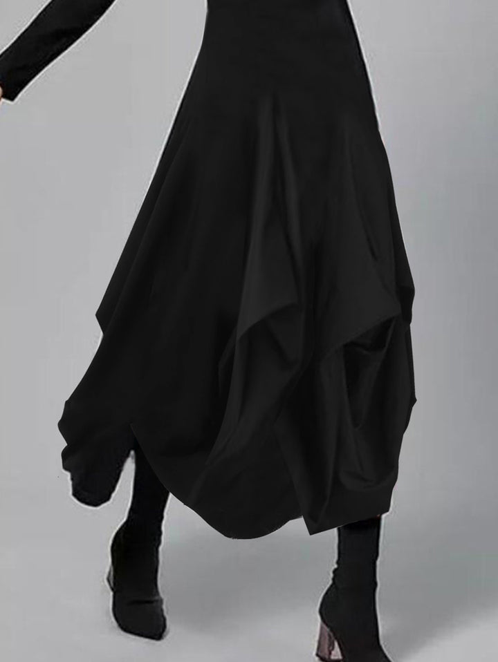 Turtleneck Long Sleeve Asymmetrical Midi Dress