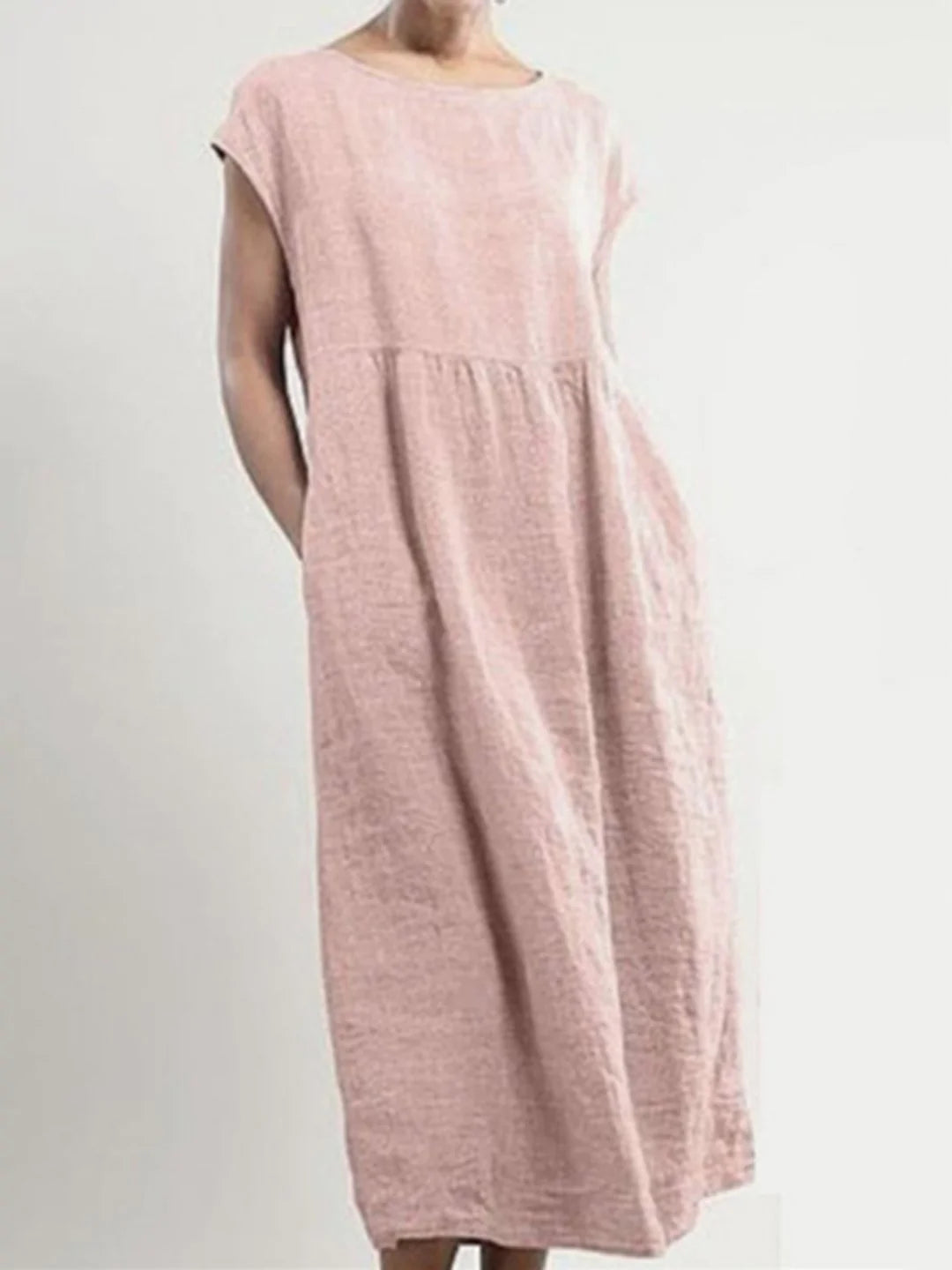 Solid Color Sleeveless Loose Cotton Linen Pocket Dress