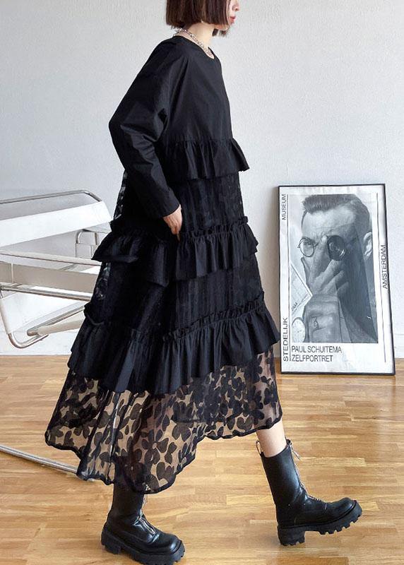 Bohemian sunflower pattern Ruffles Fall Lace Dresses(Shipping out within 24H)
