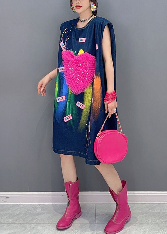Unique loose Blue “Love” Print Madi Dress Summer