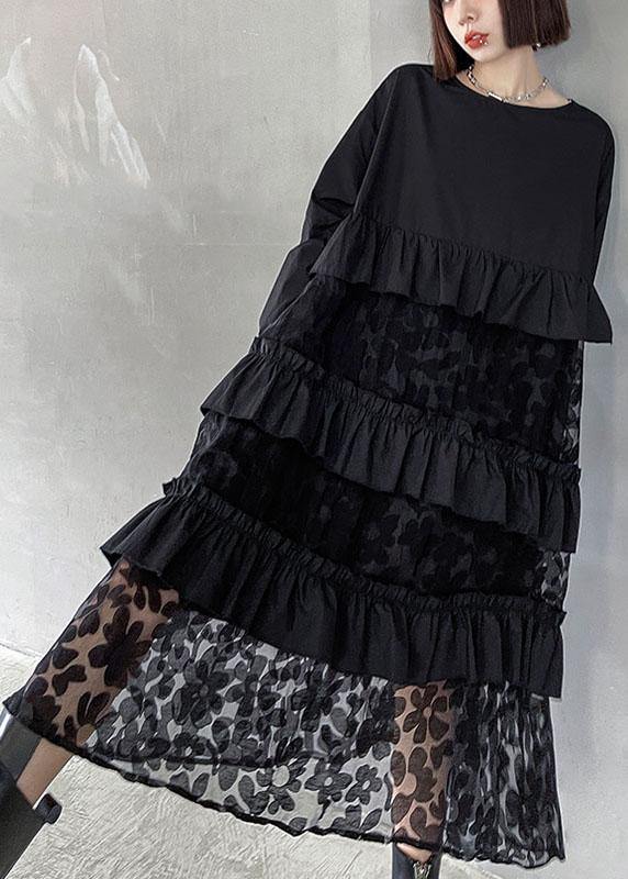 Bohemian sunflower pattern Ruffles Fall Lace Dresses(Shipping out within 24H)