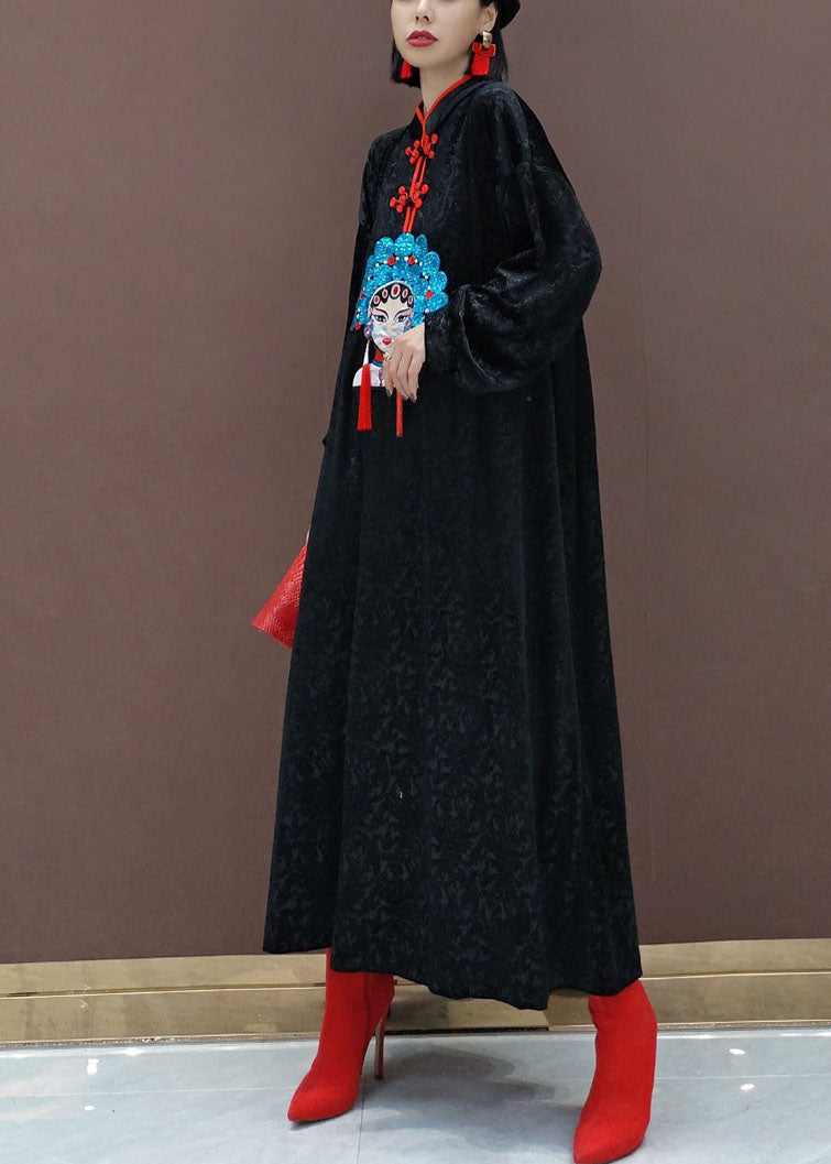 Vintage Black Oriental Velour Long Dresses