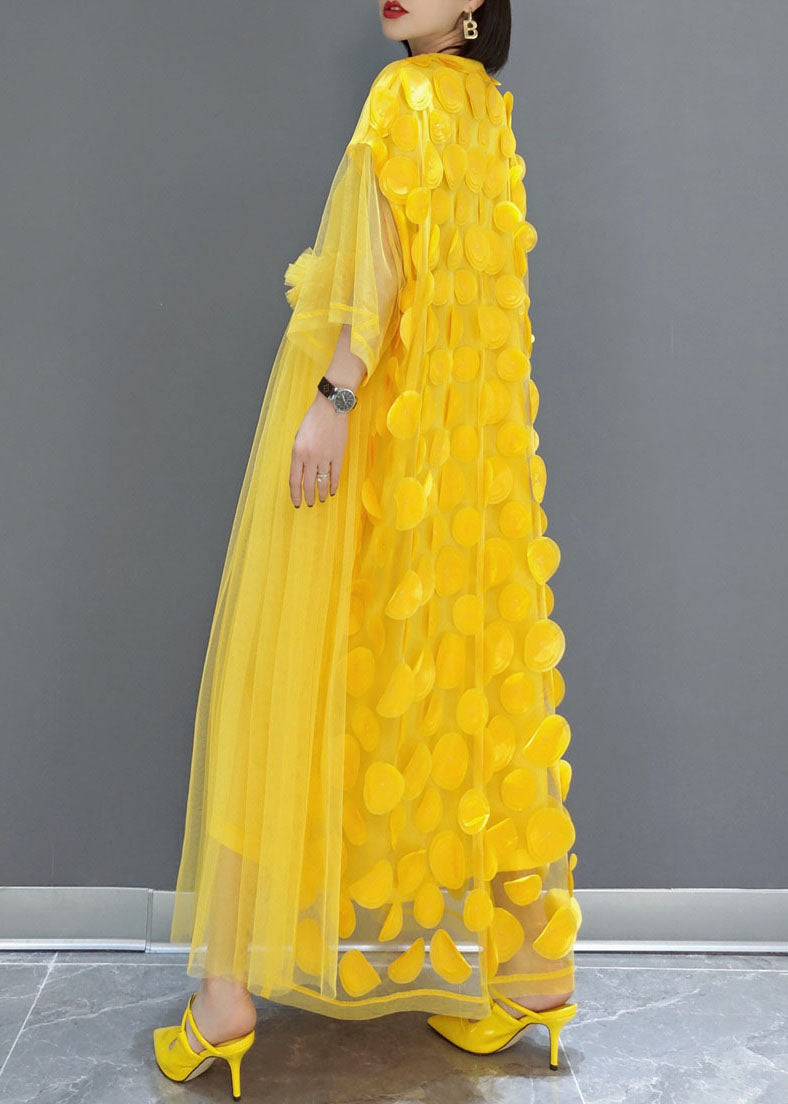 Plus Size Yellow Patchwork Tulle long Dresses
