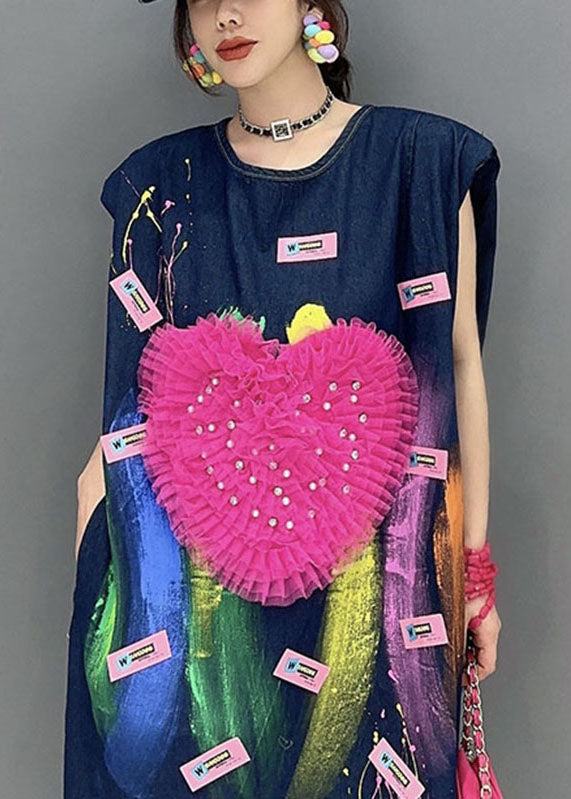 Unique loose Blue “Love” Print Madi Dress Summer