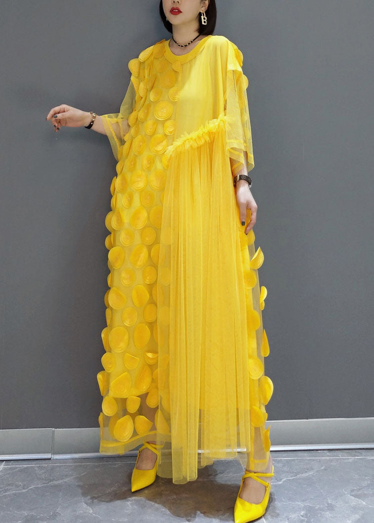 Plus Size Yellow Patchwork Tulle long Dresses