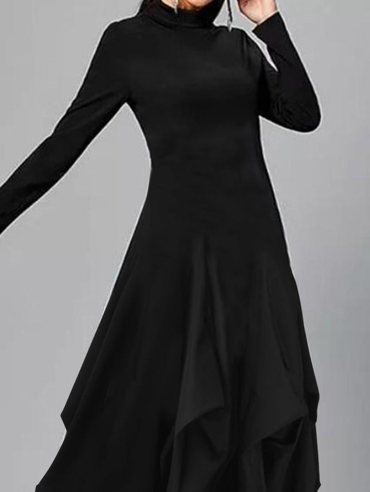 Turtleneck Long Sleeve Asymmetrical Midi Dress