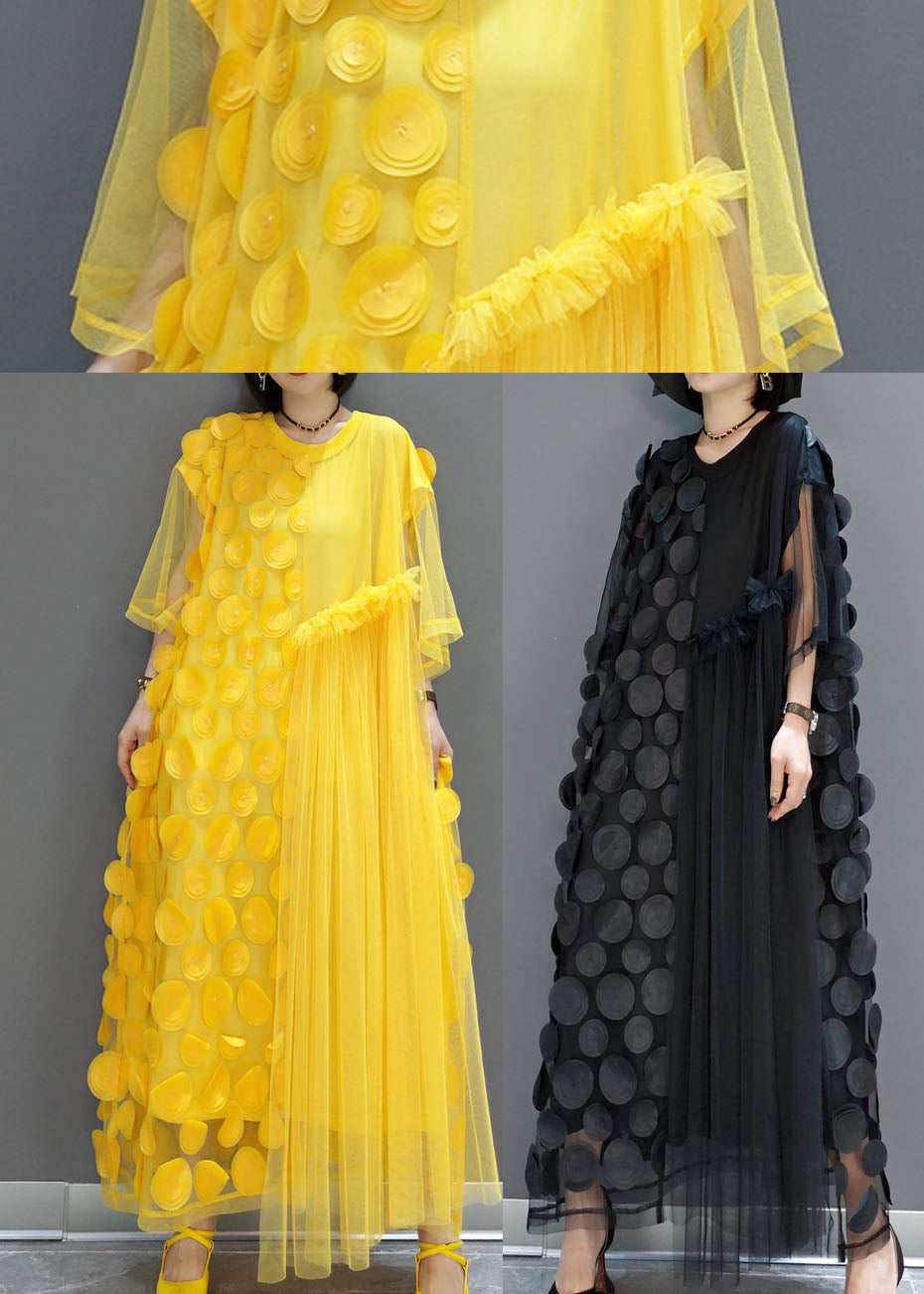 Plus Size Yellow Patchwork Tulle long Dresses