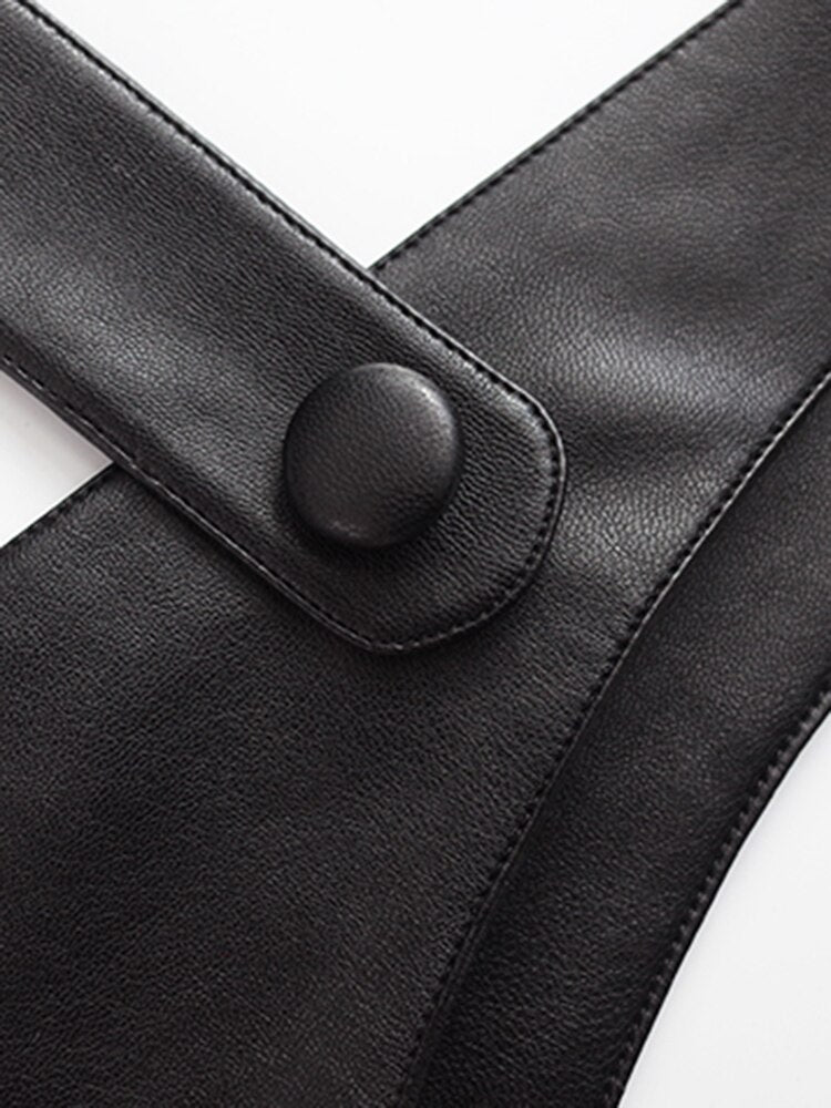 Casual Loose Solid Color U-Neck Splicing Bandage Faux Leather Straps Dress