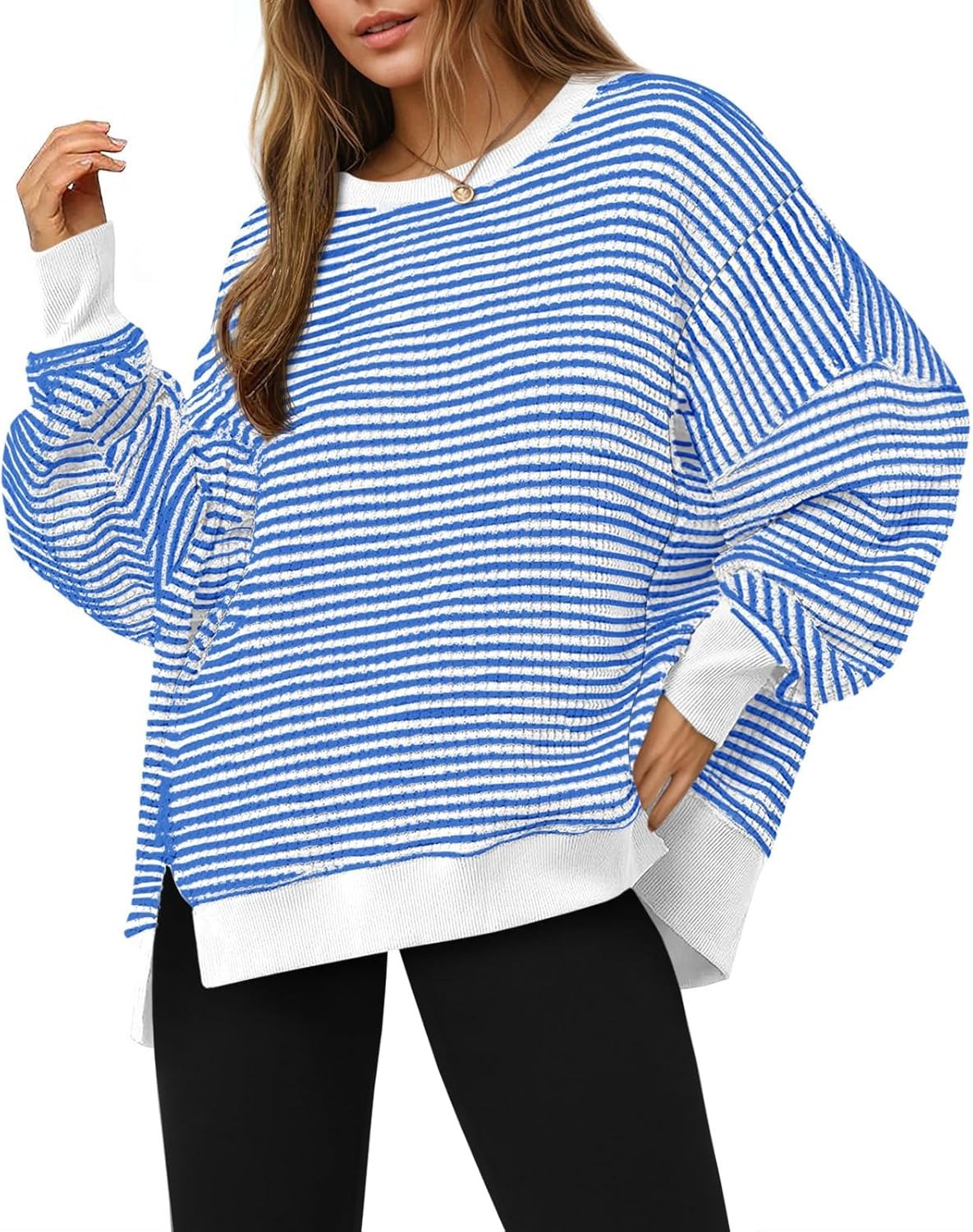 ⏰Hot Sale-Women's Oversized Sweatshirt Waffle Long Sleeve Split Pullover Tunic Tops(BUY 2 FREE SHIPPING)