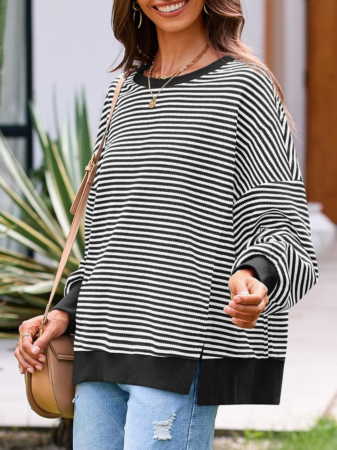 ⏰Hot Sale-Women's Oversized Sweatshirt Waffle Long Sleeve Split Pullover Tunic Tops(BUY 2 FREE SHIPPING)
