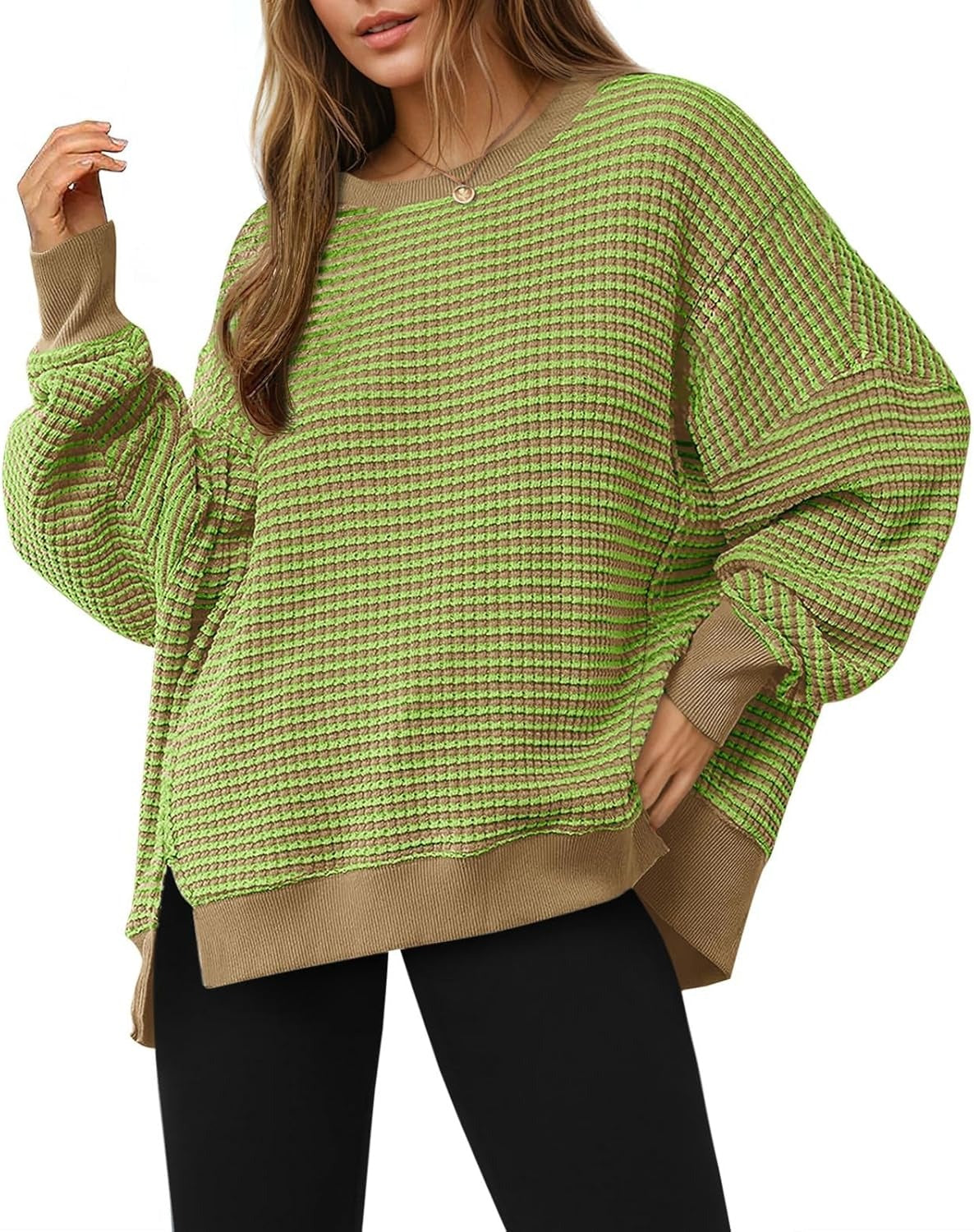 ⏰Hot Sale-Women's Oversized Sweatshirt Waffle Long Sleeve Split Pullover Tunic Tops(BUY 2 FREE SHIPPING)