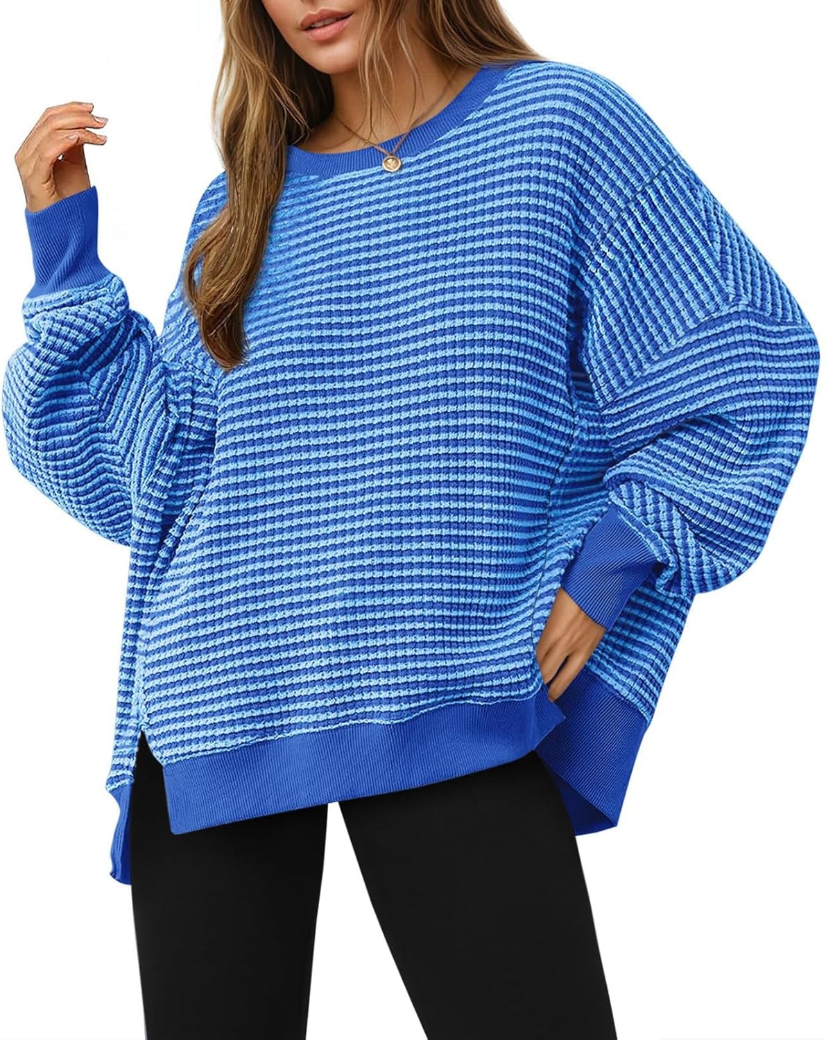 ⏰Hot Sale-Women's Oversized Sweatshirt Waffle Long Sleeve Split Pullover Tunic Tops(BUY 2 FREE SHIPPING)