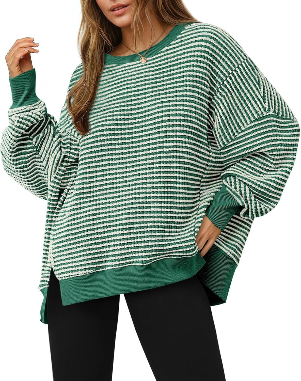 ⏰Hot Sale-Women's Oversized Sweatshirt Waffle Long Sleeve Split Pullover Tunic Tops(BUY 2 FREE SHIPPING)
