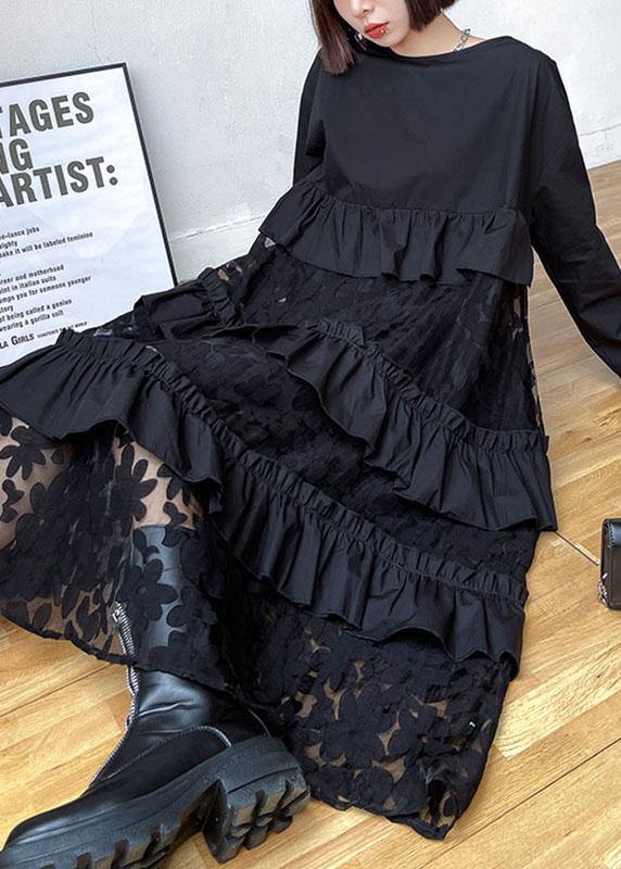 Bohemian sunflower pattern Ruffles Fall Lace Dresses(Shipping out within 24H)