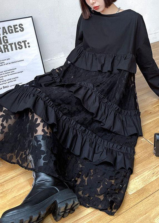 Bohemian sunflower pattern Ruffles Fall Lace Dresses(Shipping out within 24H)