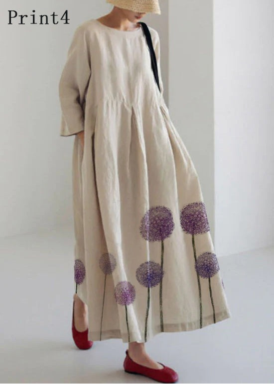 Flower print1 Cotton Dresses Pockets Patchwork Spring