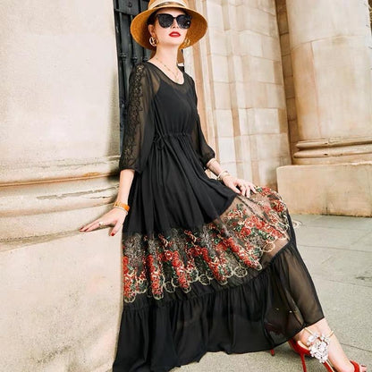 Boutique Grey V Neck Embroideried Lace Tulle Dresses Two Pieces Set Spring