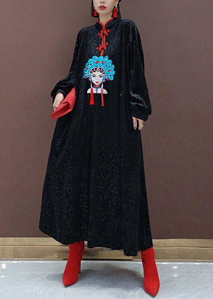 Vintage Black Oriental Velour Long Dresses
