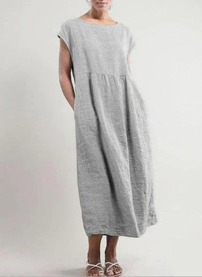 Solid Color Sleeveless Loose Cotton Linen Pocket Dress