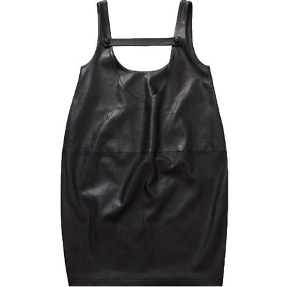 Casual Loose Solid Color U-Neck Splicing Bandage Faux Leather Straps Dress