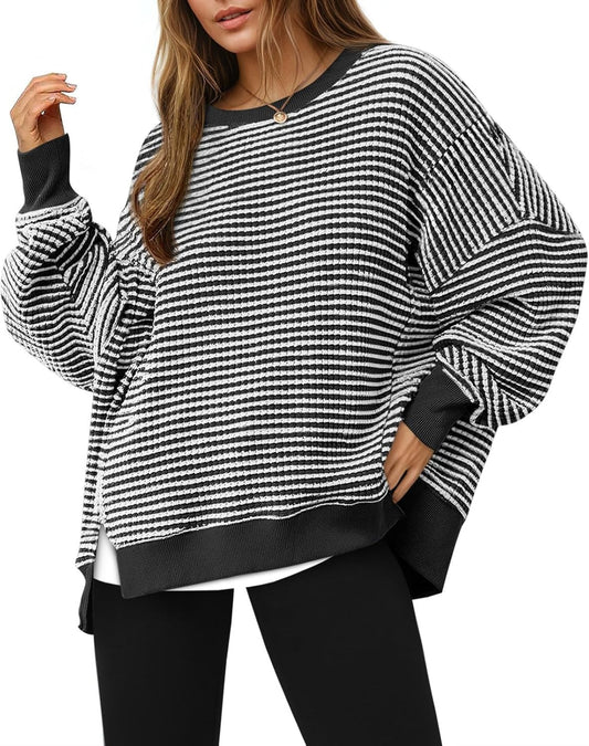 ⏰Hot Sale-Women's Oversized Sweatshirt Waffle Long Sleeve Split Pullover Tunic Tops(BUY 2 FREE SHIPPING)