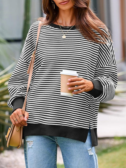 ⏰Hot Sale-Women's Oversized Sweatshirt Waffle Long Sleeve Split Pullover Tunic Tops(BUY 2 FREE SHIPPING)