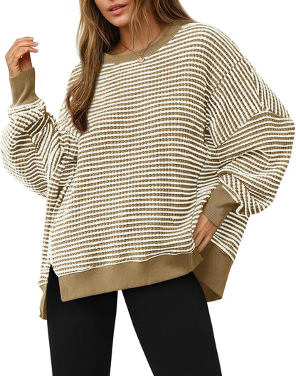 ⏰Hot Sale-Women's Oversized Sweatshirt Waffle Long Sleeve Split Pullover Tunic Tops(BUY 2 FREE SHIPPING)